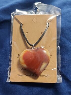 Heart Pendant Necklace in Red and Cream on Black Cord